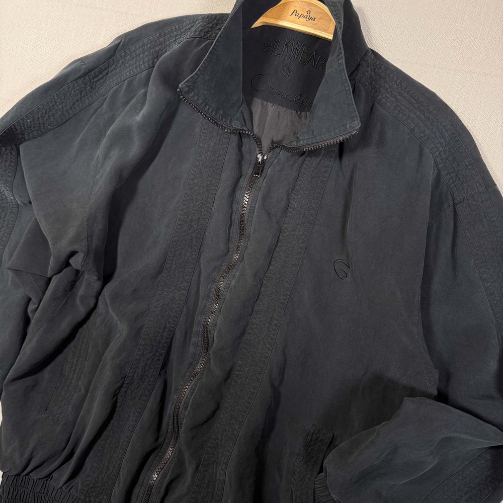 Silkwear by Genelli Vintage Silk Bomber Jacket Black Small Streetwear Retro S
